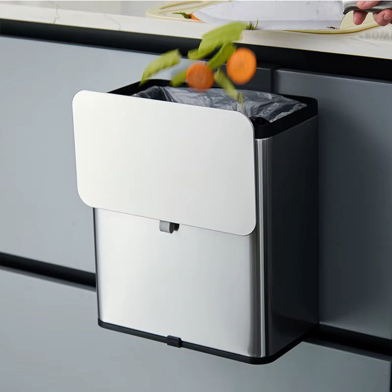 Cubo De Basura Colgante Tapa Para Armario Cocina Dormitorio Plateado