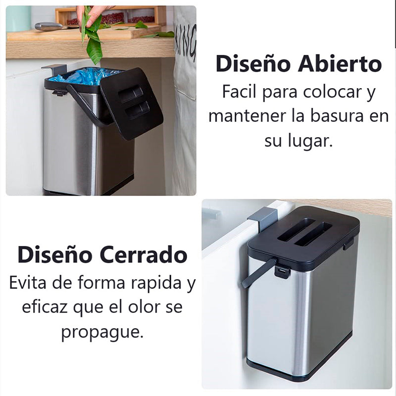 Cubo De Basura Colgante Tapa Para Armario Cocina Dormitorio Plateado