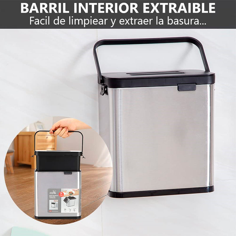 Cubo De Basura Colgante Tapa Para Armario Cocina Dormitorio Plateado