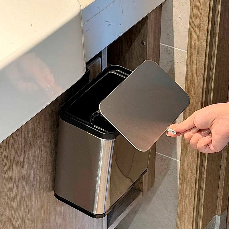 Cubo De Basura Colgante Tapa Para Armario Cocina Dormitorio Plateado