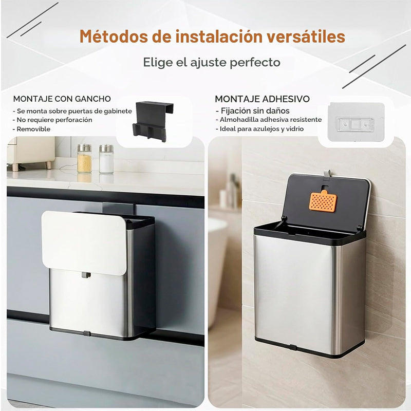 Cubo De Basura Colgante Tapa Para Armario Cocina Dormitorio Plateado
