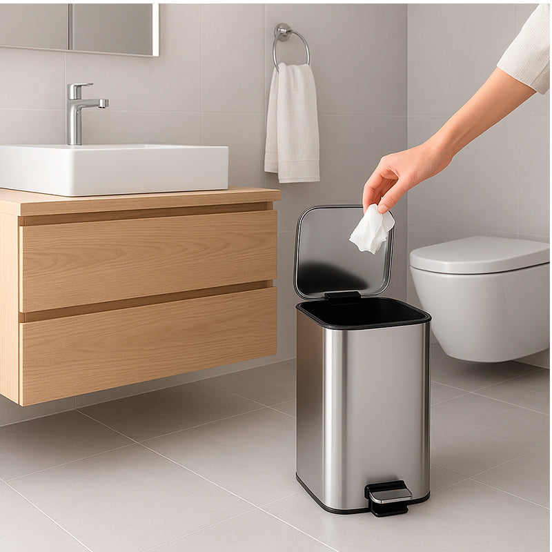 Cubo De Basura De Acero Inoxidable 5 Litros Basurero Hogar Plateado