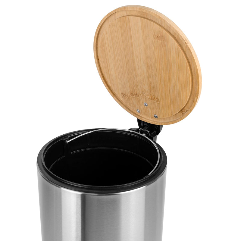 Papelera Bathlux Cilíndrica 5L Cubo de Basura Acero Inoxidable Y Bambú