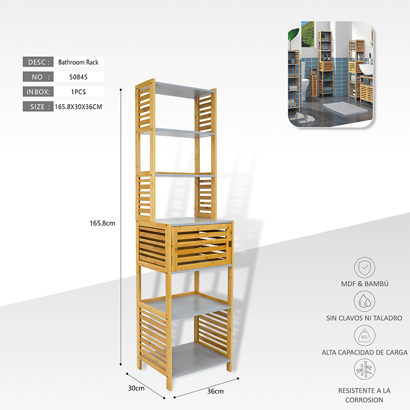 Estante De Madera 7 Niveles Organizador Cocina/ Baño Repisa Marrón Claro