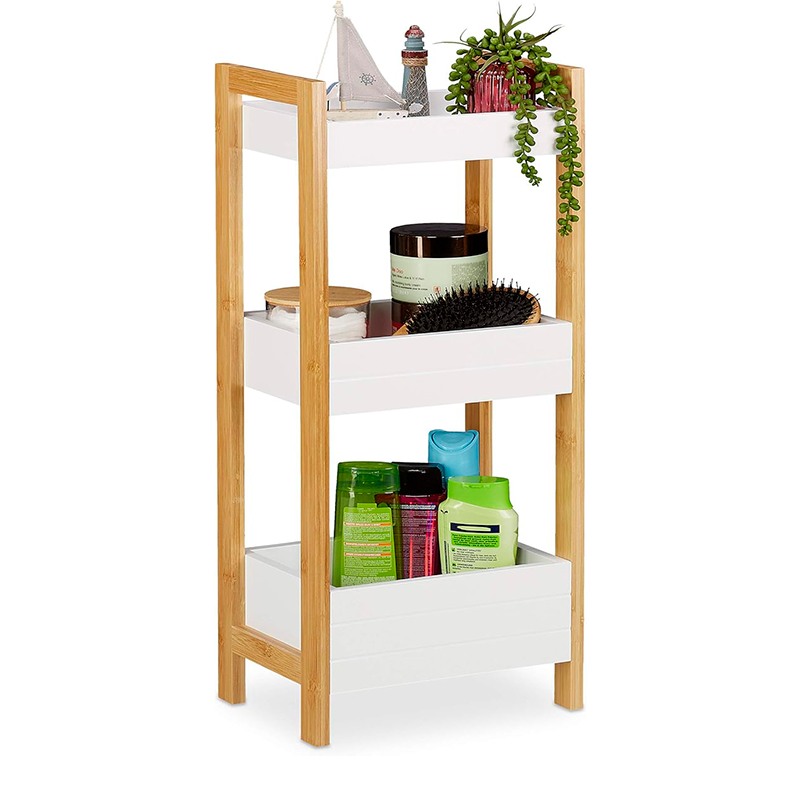Mueble Baño Cocina 3 Niveles Con Cestas Estante Hogar Bambú Blanco