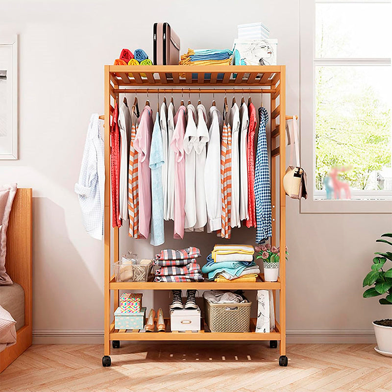 Perchero Organizador Colgador De Ropa De Bamboo Con Ruedas Bamboo