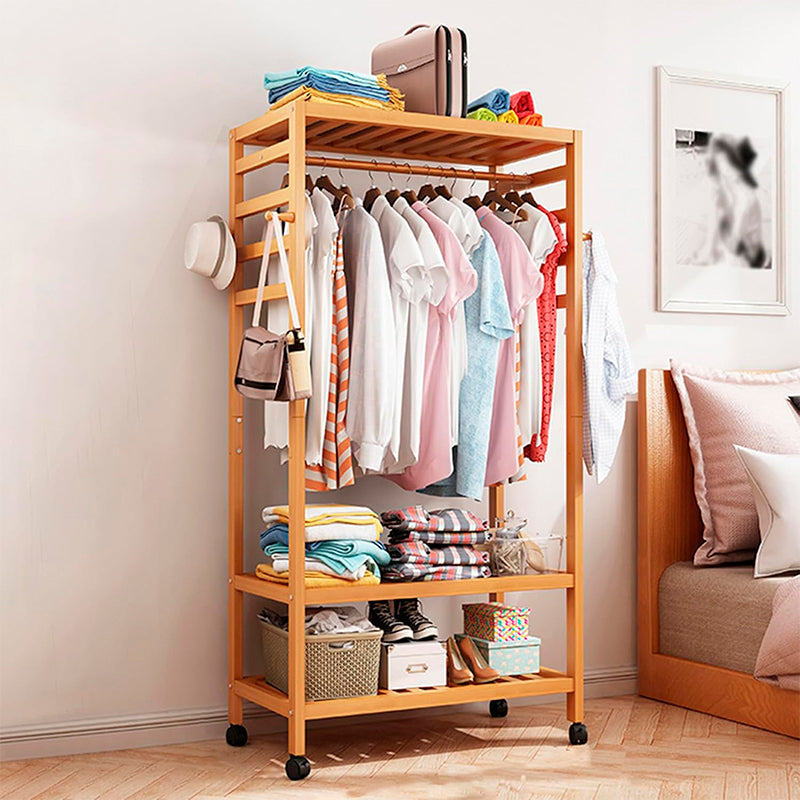 Perchero Organizador Colgador De Ropa De Bamboo Con Ruedas Bamboo
