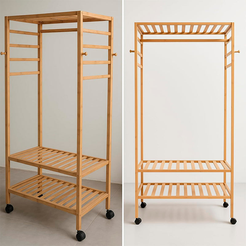 Perchero Organizador Colgador De Ropa De Bamboo Con Ruedas Bamboo