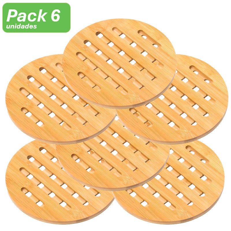 Set 6 Posavasos de Bambú Resistentes Calor Soportes Ollas Calientes Antideslizante Redondos