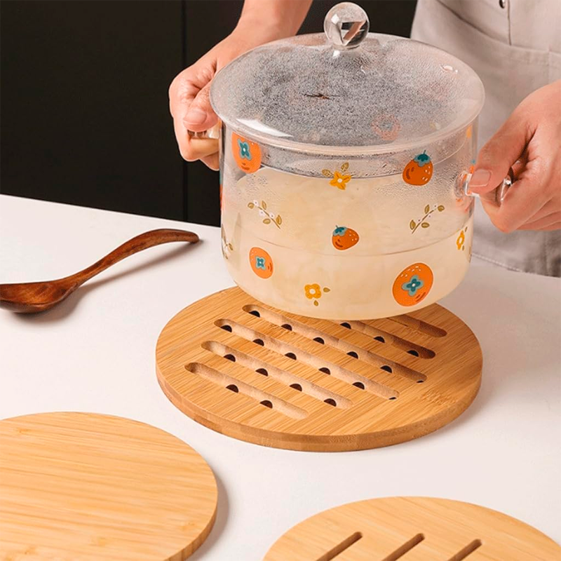 Posavasos de Bambú Resistentes Calor Soportes Ollas Calientes Antideslizante Redondos