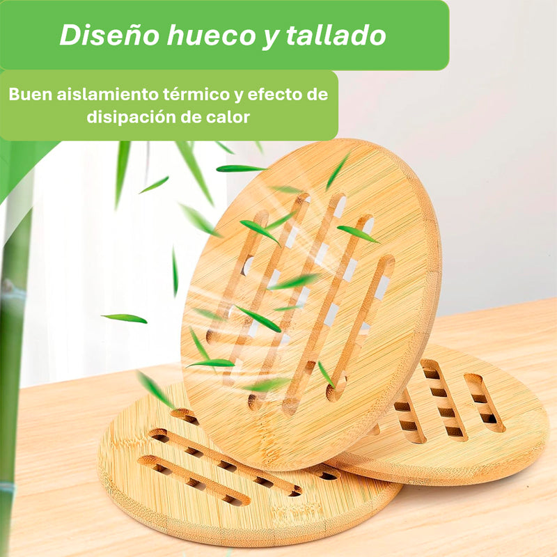 Posavasos de Bambú Resistentes Calor Soportes Ollas Calientes Antideslizante Redondos