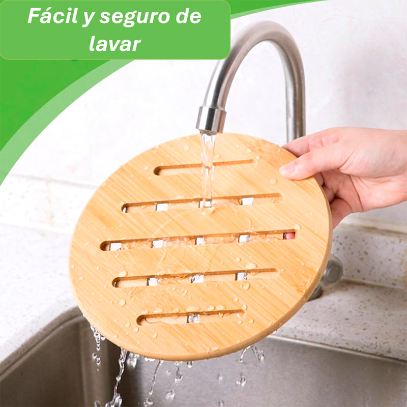 Posavasos de Bambú Resistentes Calor Soportes Ollas Calientes Antideslizante Redondos