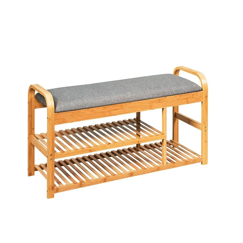 Banco Zapatero de Asiento para Entrada Organizador de zapatos  Bambú de 3 niveles Pie de Cama