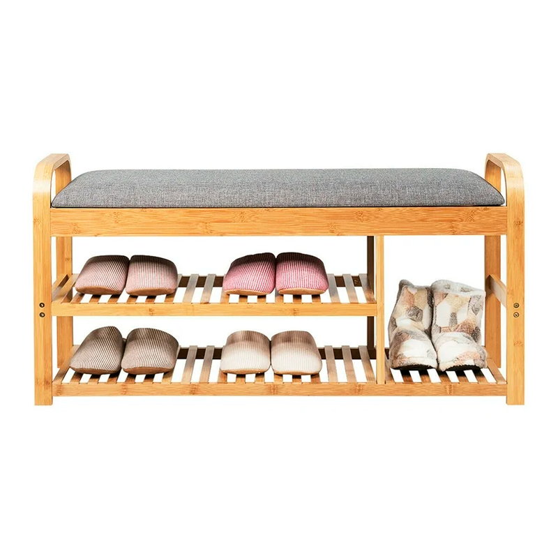 Banco Zapatero de Asiento para Entrada Organizador de zapatos  Bambú de 3 niveles Pie de Cama