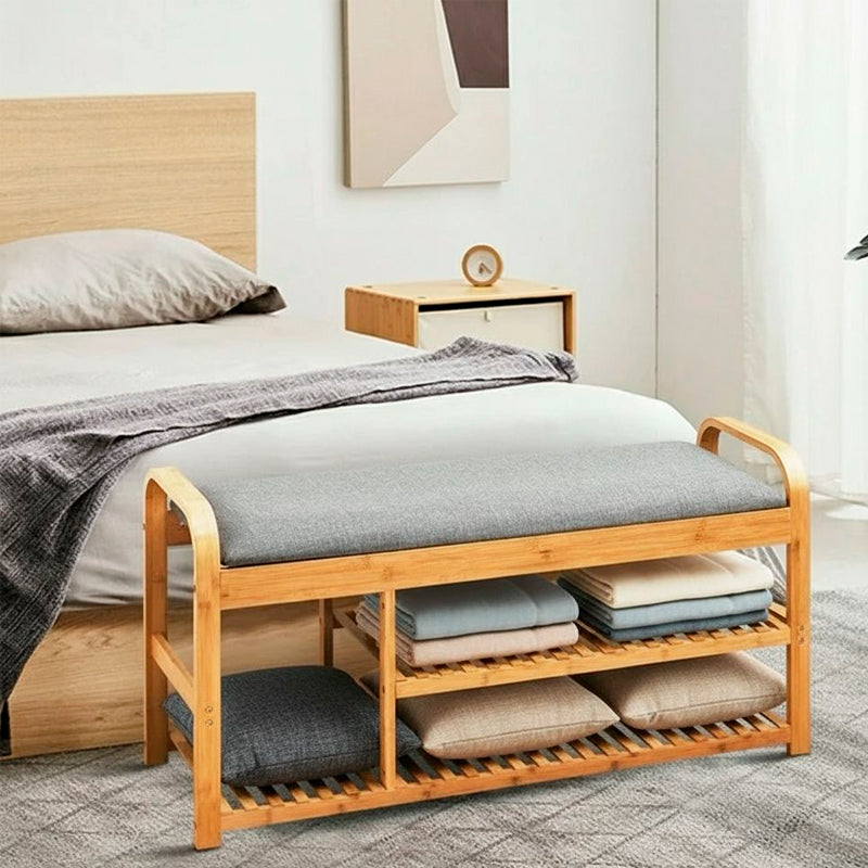 Banco Zapatero de Asiento para Entrada Organizador de zapatos  Bambú de 3 niveles Pie de Cama