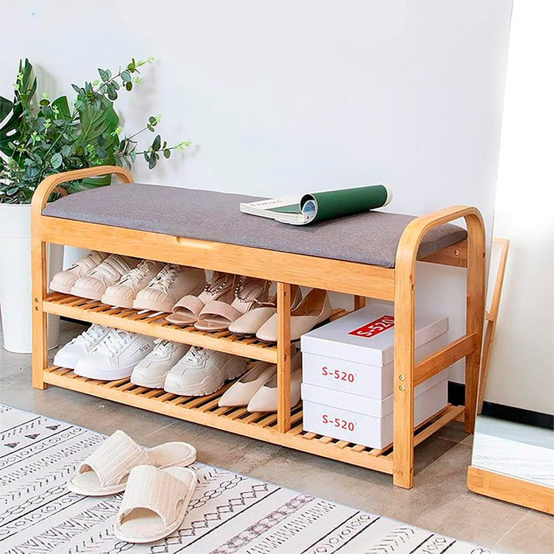 Banco Zapatero de Asiento para Entrada Organizador de zapatos  Bambú de 3 niveles Pie de Cama