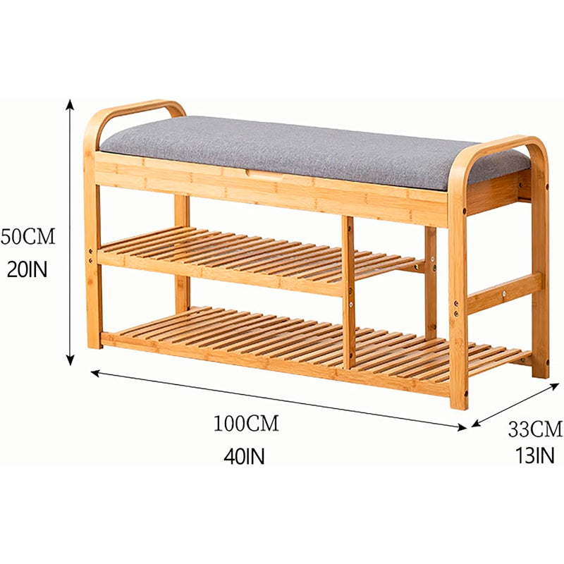 Banco Zapatero de Asiento para Entrada Organizador de zapatos  Bambú de 3 niveles Pie de Cama