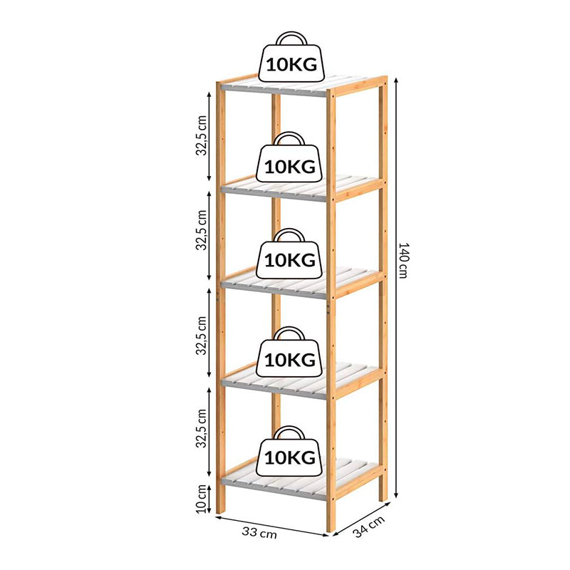 Estante Organizador De Bambu Mueble De Lujo Para Cocina Baño 5 Niveles | Alto 140cm