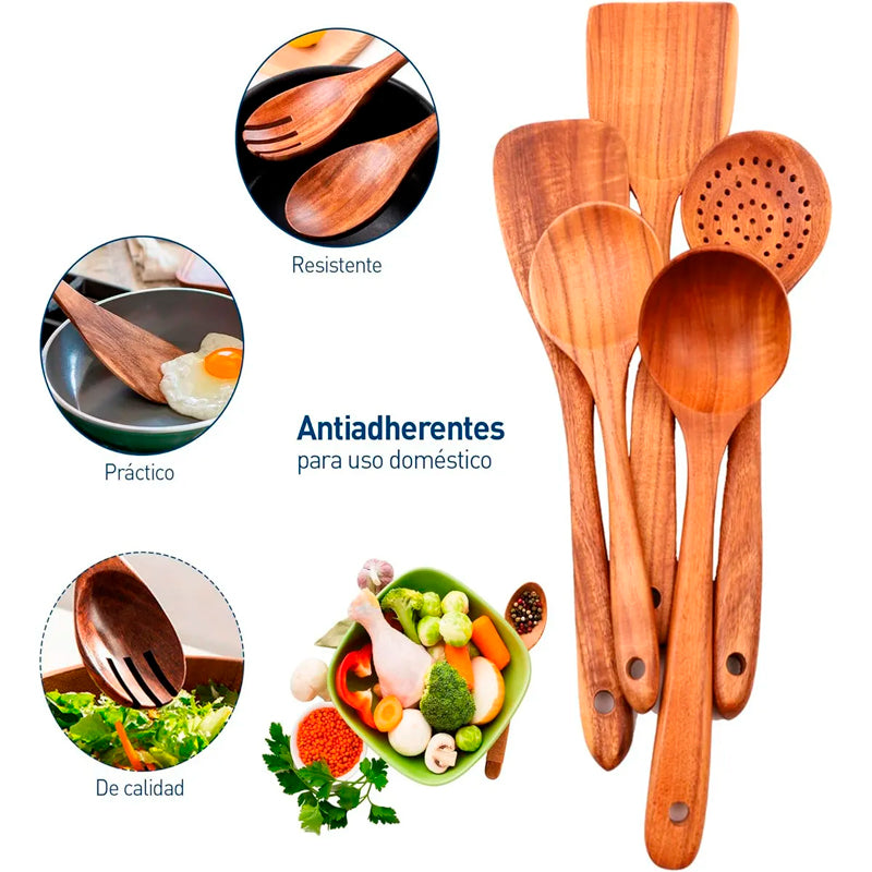 Set de Utensilios de Cocina 8 pzs Madera Natural