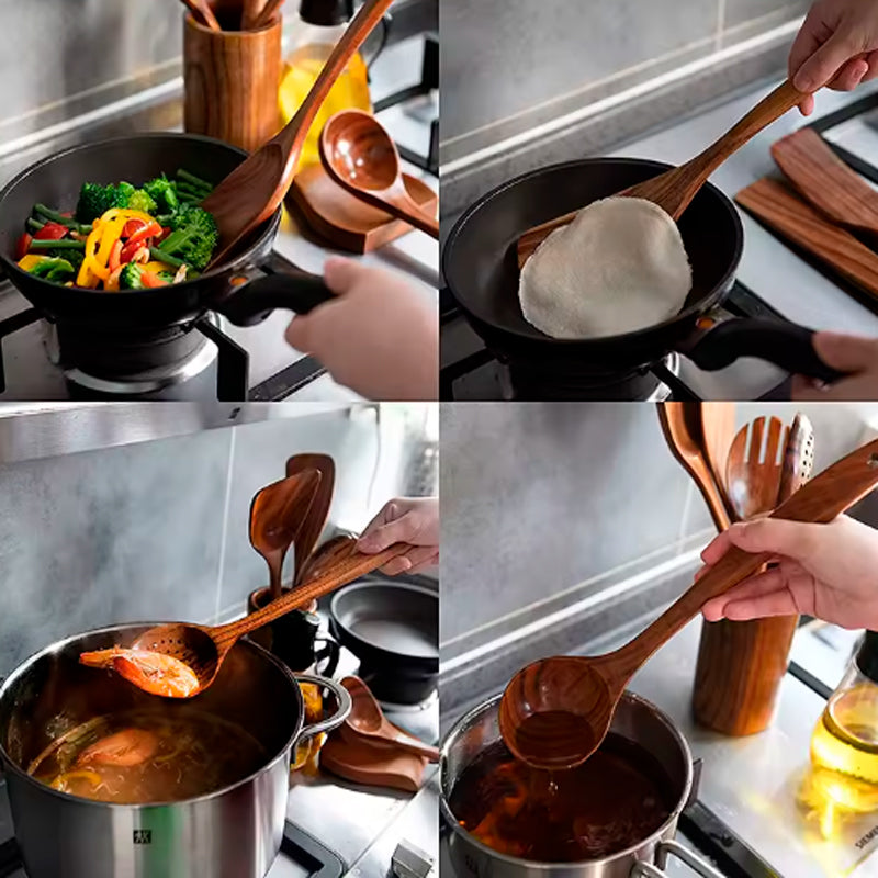 Set de Utensilios de Cocina 8 pzs Madera Natural