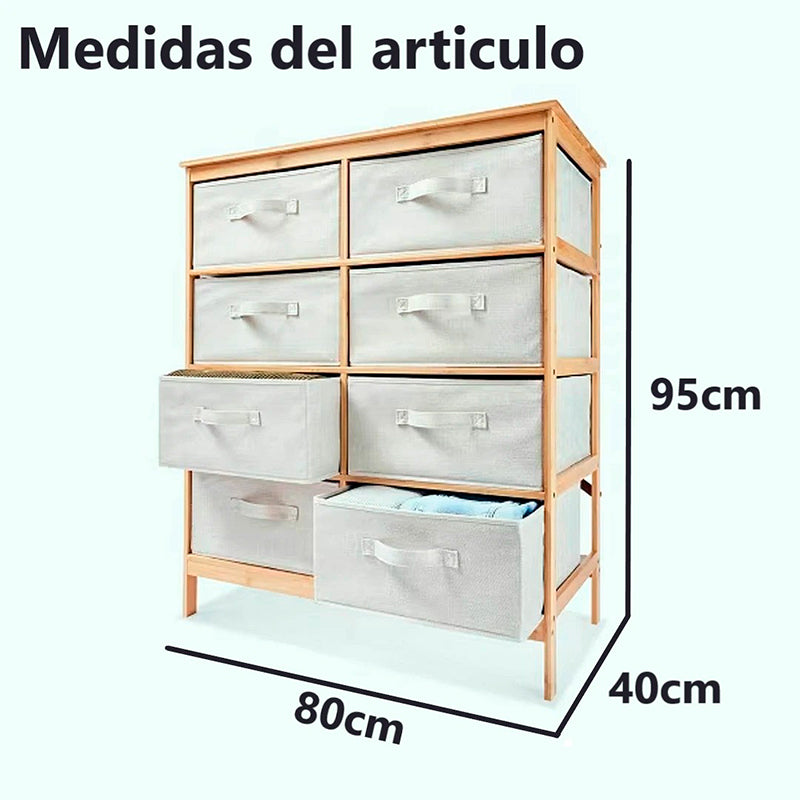 Comoda 8 Cajoneras Organizador Mueble Moderno De Bambú Natural