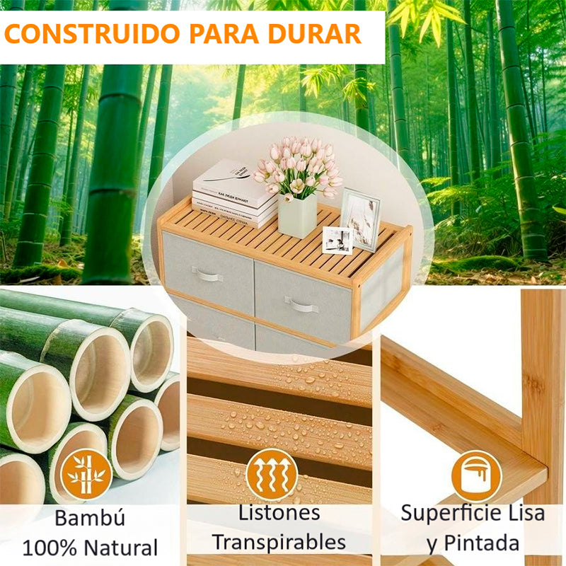 Comoda 8 Cajoneras Organizador Mueble Moderno De Bambú Natural