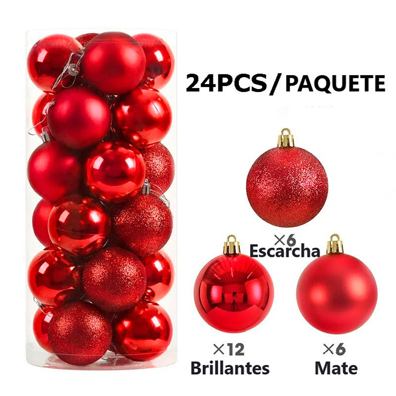 24 Esferas Navideña 6cm Bambalinas Adornos Arbolito Navidad