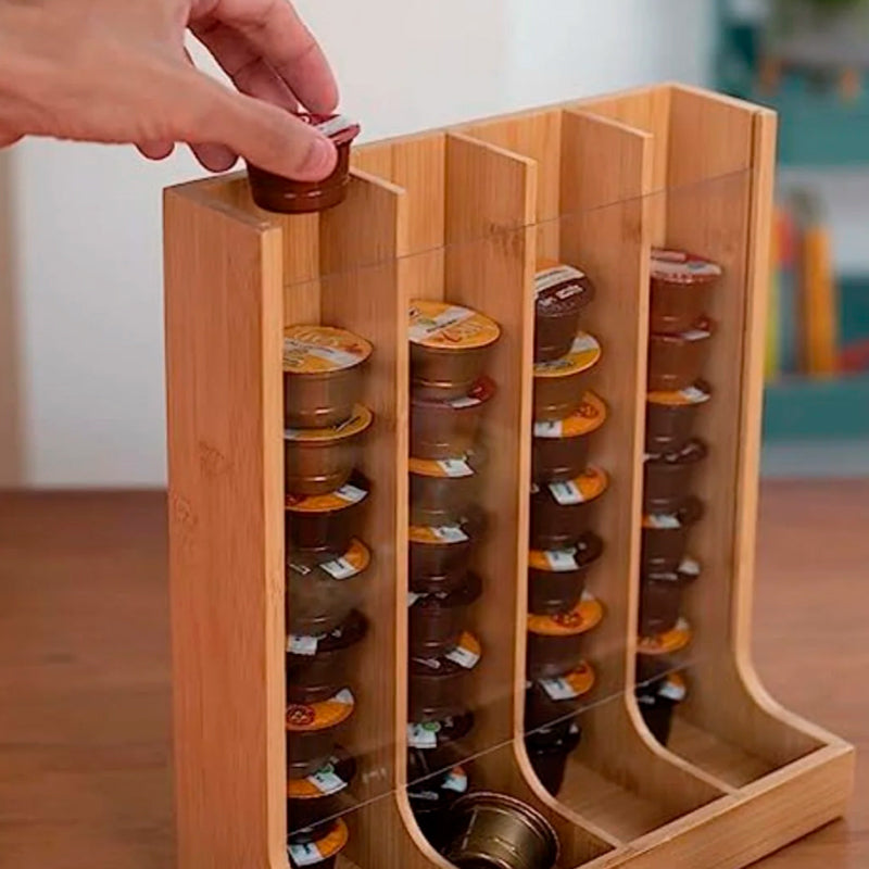 Porta Capsulas Exhibidor de Bambu Nespresso 5 Divisiones Vertical