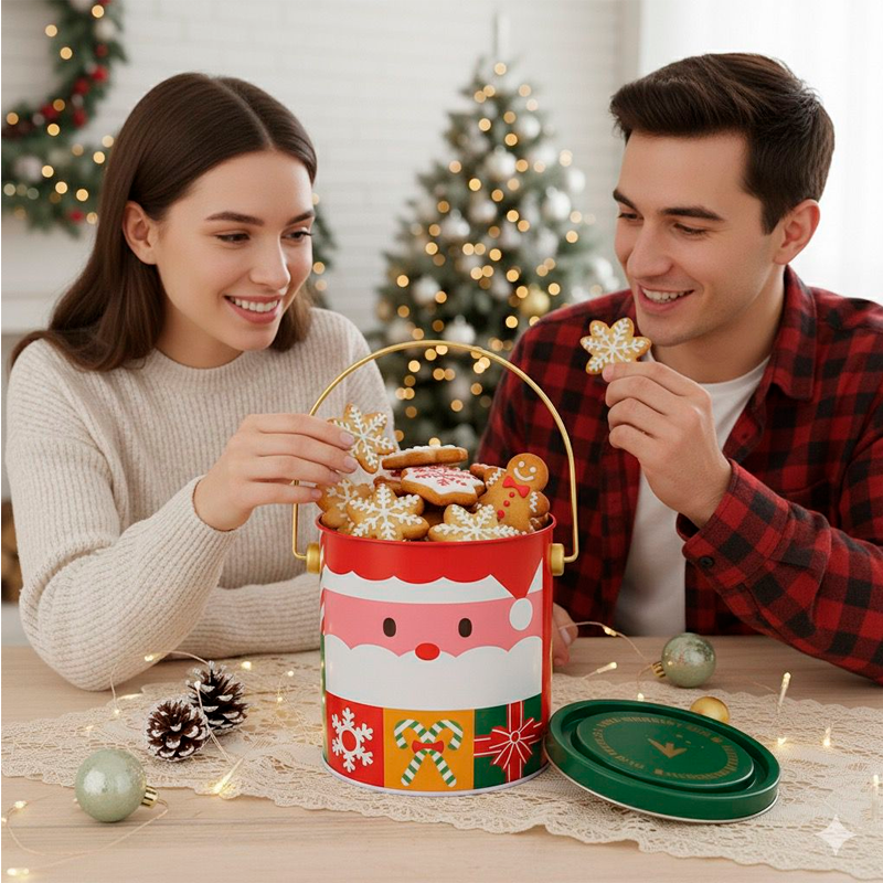 Caja para Dulces Navideños Con Asa De Transporte Tarro De Galleta