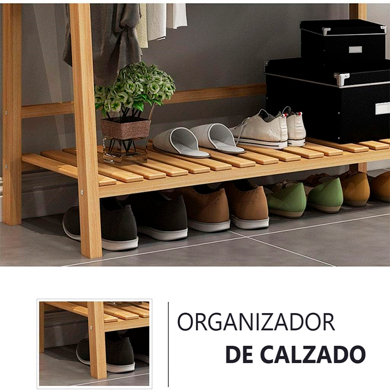 Perchero Organizador De Madera Colgador Ropa Grande De Bambú