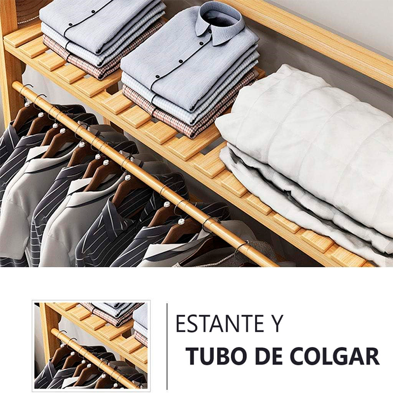 Perchero Organizador De Madera Colgador Ropa Grande De Bambú