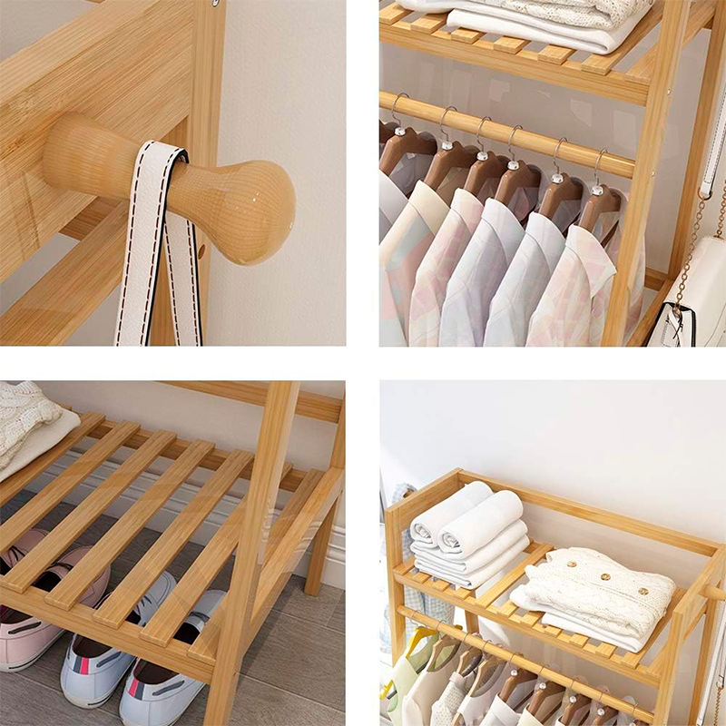 Perchero Organizador De Madera Colgador De Ropa De Bambú