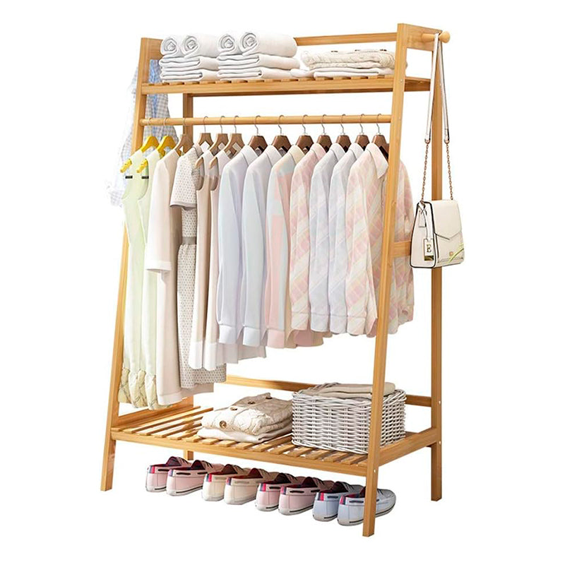 Perchero Organizador De Madera Colgador De Ropa De Bambú