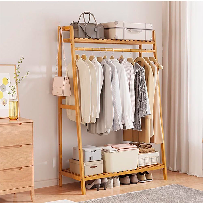 Perchero Organizador De Madera Colgador De Ropa De Bambú