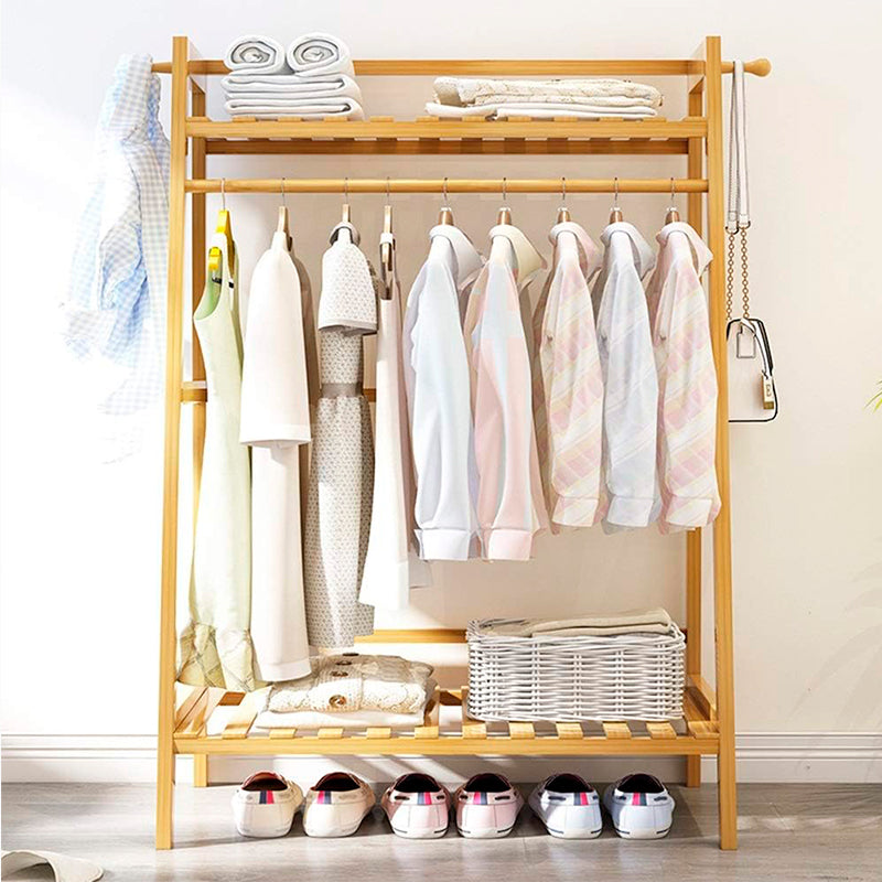 Perchero Organizador De Madera Colgador De Ropa De Bambú