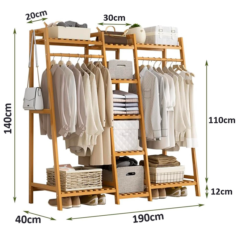 Perchero Organizador Grande De Madera Colgador Ropa Bambú