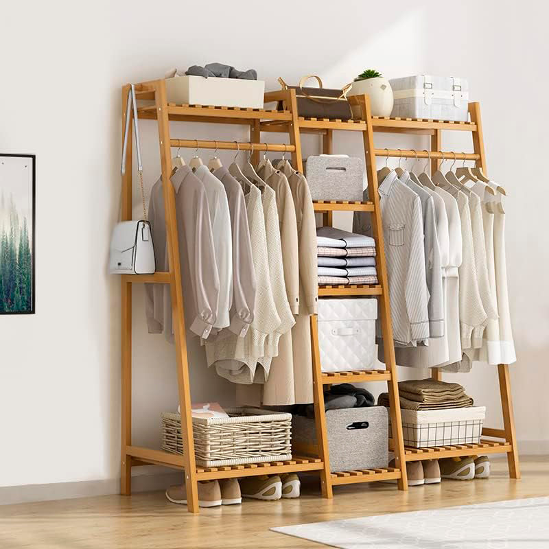 Perchero Organizador Grande De Madera Colgador Ropa Bambú