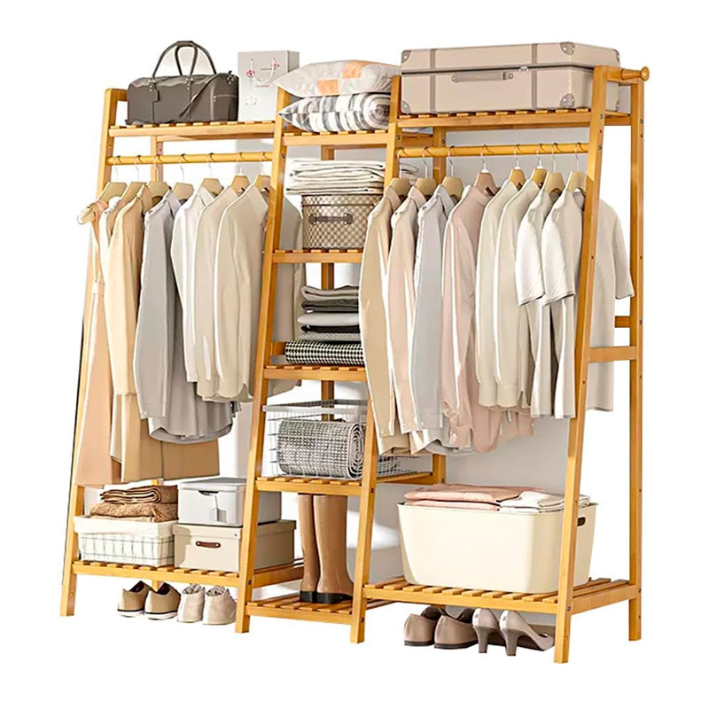 Perchero Organizador Grande De Madera Colgador Ropa Bambú
