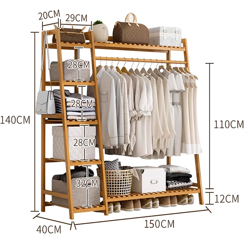 Perchero Organizador De Madera Colgador Ropa Grande De Bambú