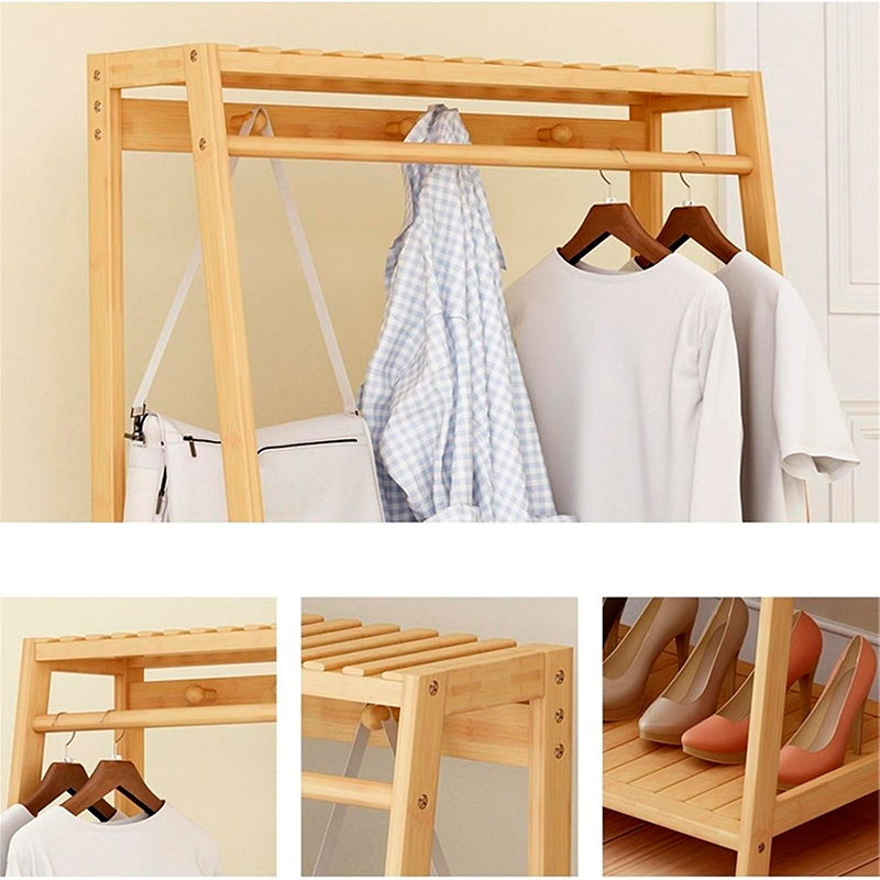 Perchero De Bambú Organizador Colgador De Ropa De Madera