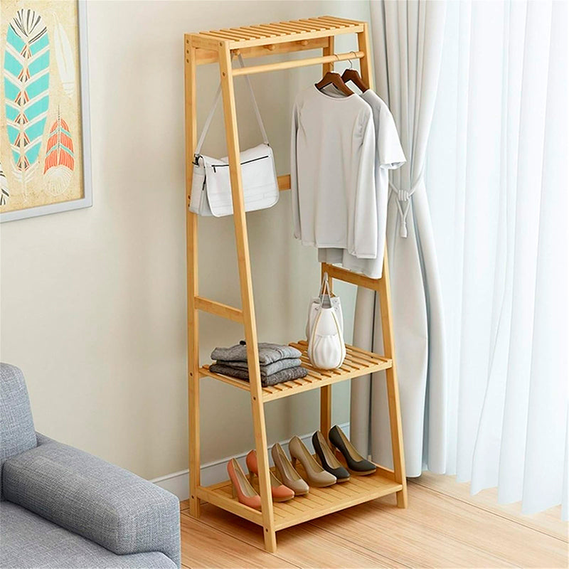 Perchero De Bambú Organizador Colgador De Ropa De Madera