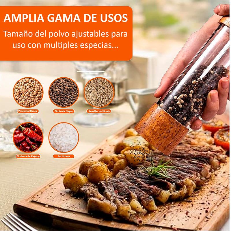 Pack 2 Salpimenteros Con Base Molinillo Manual Para Especias Marrón