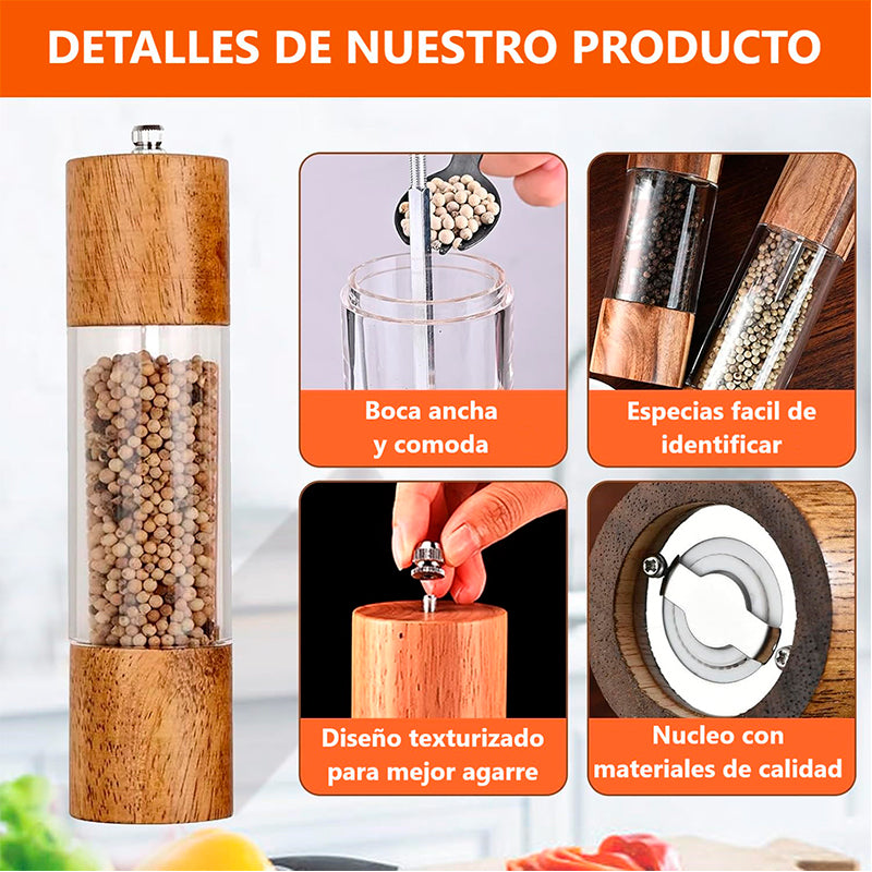 Pack 2 Salpimenteros Con Base Molinillo Manual Para Especias Marrón