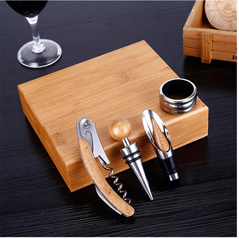 Set 4 Piezas De Abridor De Botellas De Vino Con Caja