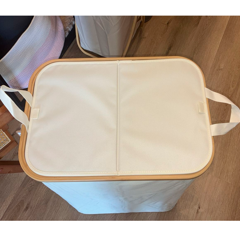 Cesto Doble Ropa Sucia con Tapa Plegable Canasto Bambú Rectangular