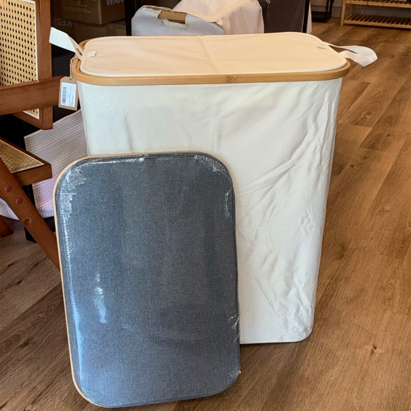 Cesto Doble Ropa Sucia con Tapa Plegable Canasto Bambú Rectangular