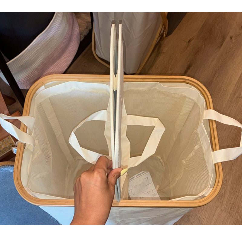 Cesto Doble Ropa Sucia con Tapa Plegable Canasto Bambú Rectangular
