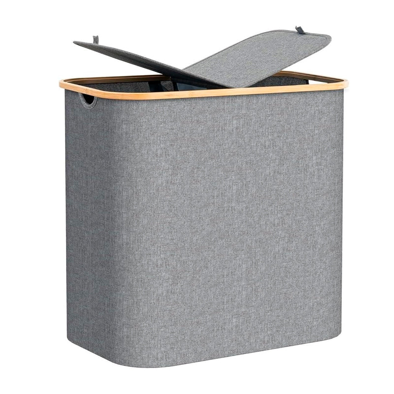 Cesto Doble Ropa Sucia con Tapa Plegable Canasto Bambú Rectangular