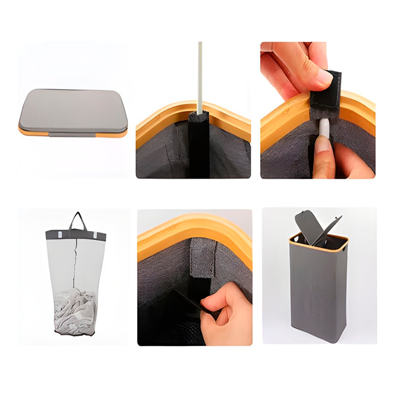 Cesto Doble Ropa Sucia con Tapa Plegable Canasto Bambú Rectangular