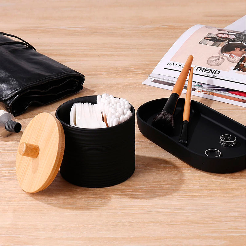 Set De 8 Accesorios Para Baño Con Tapa De Bambu Papelera Wc